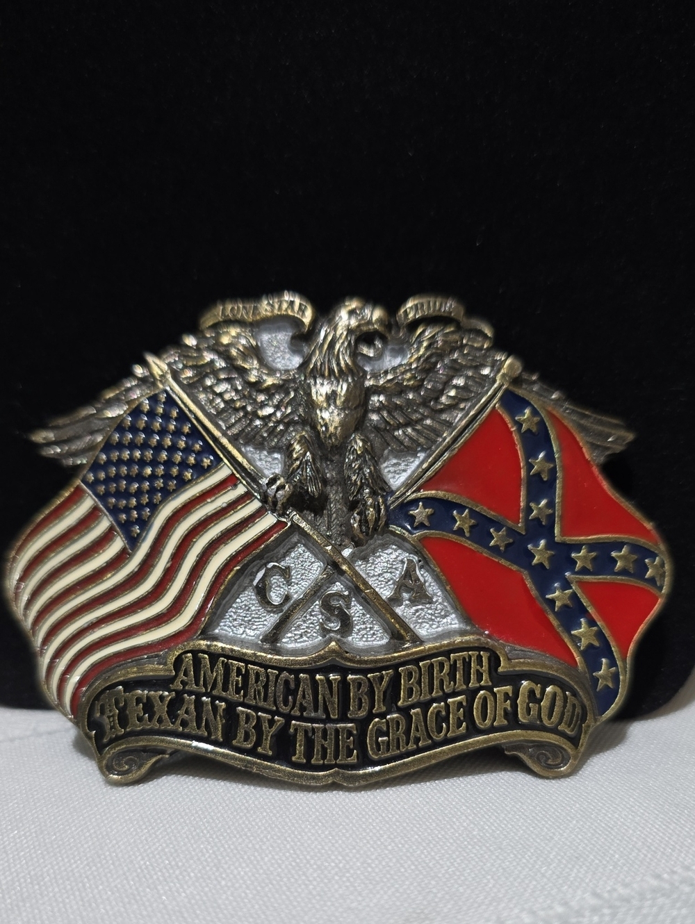 VTG 1987 Great American Buckle Co.   Pewter-Toned CSA Enamel Belt Buckle
